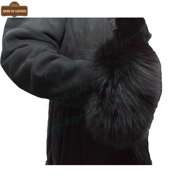 F001 HoL Brand Women's Real Black Suede Leather Coat - Home of Leather