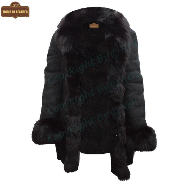 F001 HoL Brand Women's Real Black Suede Leather Coat - Home of Leather