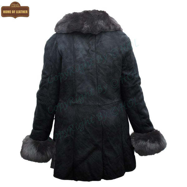 F001 HoL Brand Women's Real Black Suede Leather Coat - Home of Leather