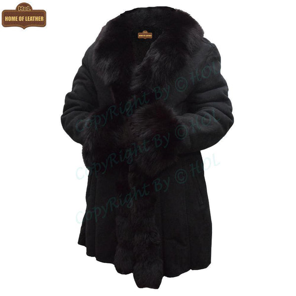 F001 HoL Brand Women's Real Black Suede Leather Coat - Home of Leather