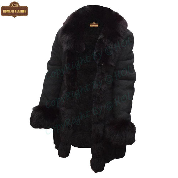F001 HoL Brand Women's Real Black Suede Leather Coat - Home of Leather