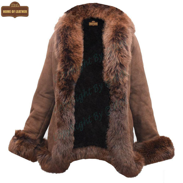 F002 HoL Women's Real Brown Real Sheep Shearling Fur Coat - Home of Leather