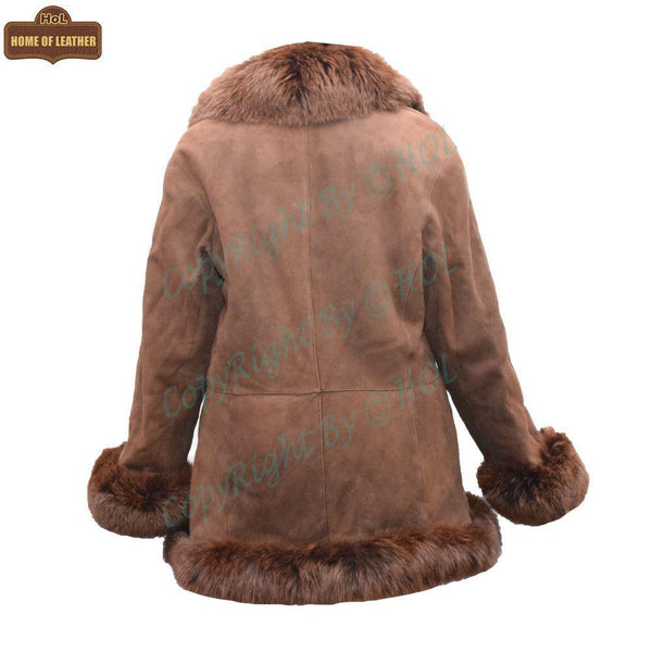 F002 HoL Women's Real Brown Real Sheep Shearling Fur Coat - Home of Leather