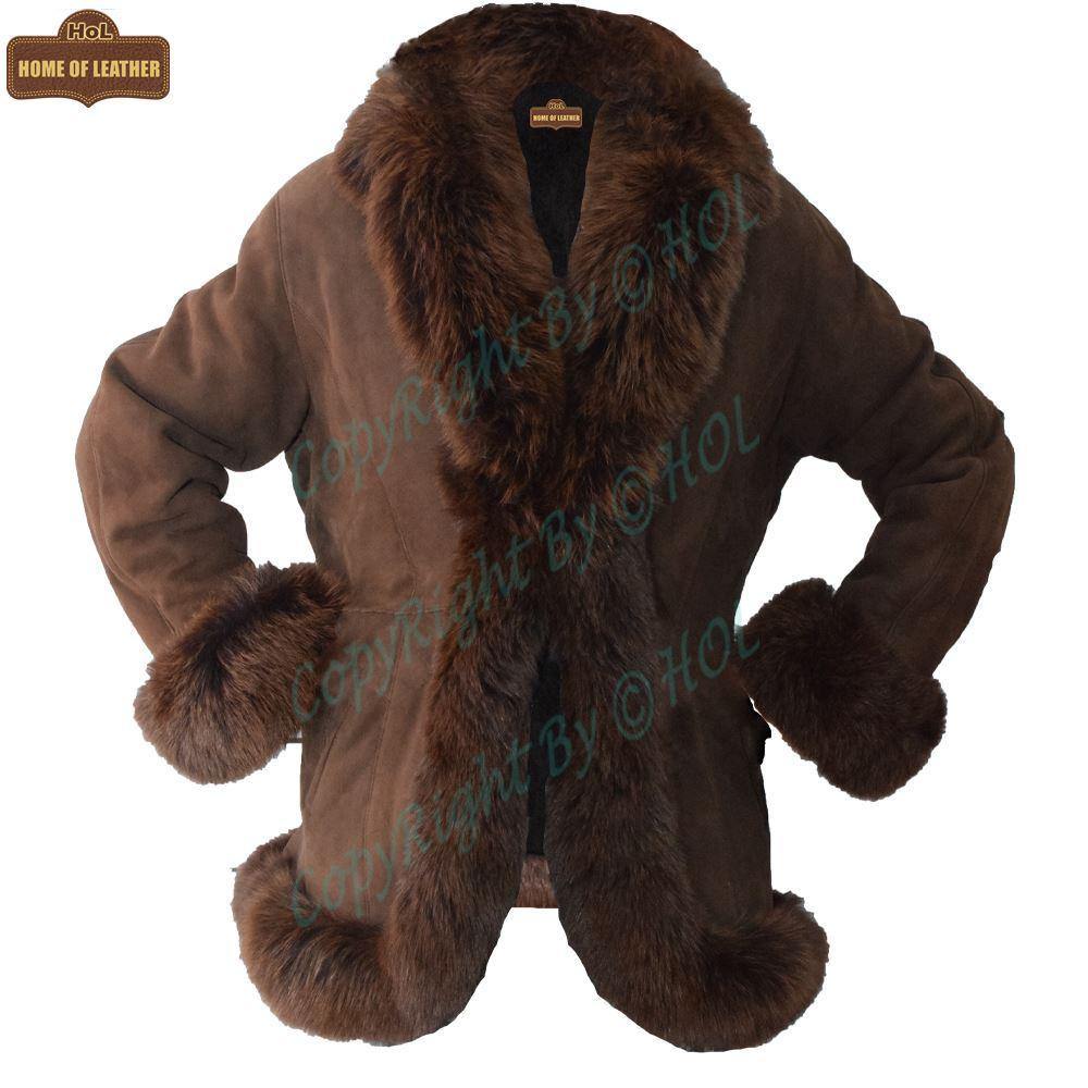 F002 HoL Women's Real Brown Real Sheep Shearling Fur Coat – Home