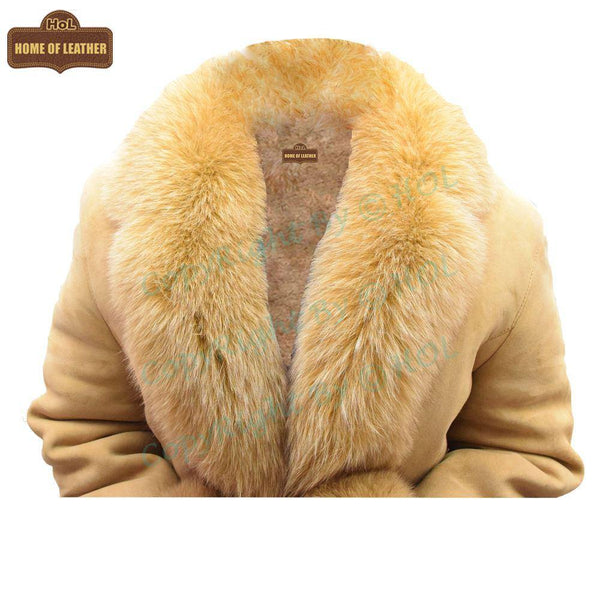 F003 HoL Women's Real Camel Brown Suede Leather Coat - Home of Leather