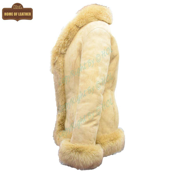 F003 HoL Women's Real Camel Brown Suede Leather Coat - Home of Leather