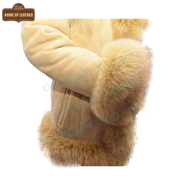 F003 HoL Women's Real Camel Brown Suede Leather Coat - Home of Leather
