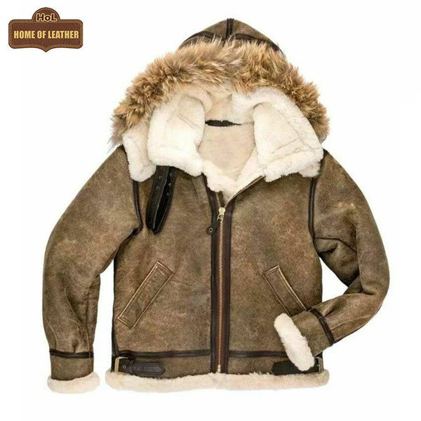 HoL B014 RAF B3 Detachable Hood Bomber Winter Khaki Men's Jacket - Home of Leather