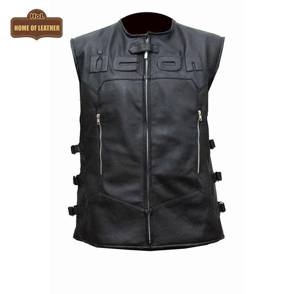 HoL Brand V001 Skull Icon Vest Real Leather Jacket - Home of Leather