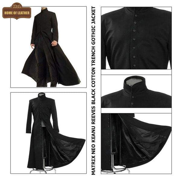 HoL C007 Matrix Neo Twill Coat Keanu Reeves Black Trench for Men's - Home of Leather