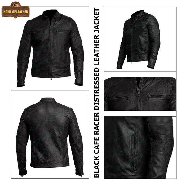 M001 Cafe Racer Black Men's Biker Vintage Motorcycle Jacket - Home of Leather