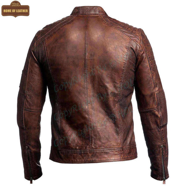 M002 Cafe Racer Men's Vintage Style Retro Brown Distressed Jacket - Home of Leather