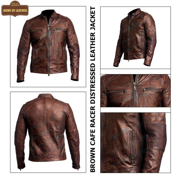 M002 Cafe Racer Men's Vintage Style Retro Brown Distressed Jacket - Home of Leather