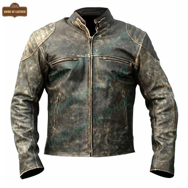 M006 Men's Antique Vintage Cafe Racer Distress Black Biker Retro Jacket - Home of Leather