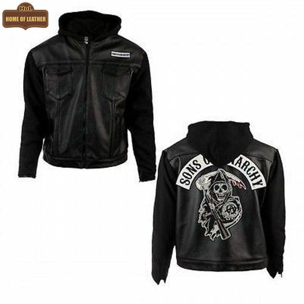 M016 Fashion (SOA) Sons of Anarchy Hoodie Style Black Men's Jacket - Home of Leather