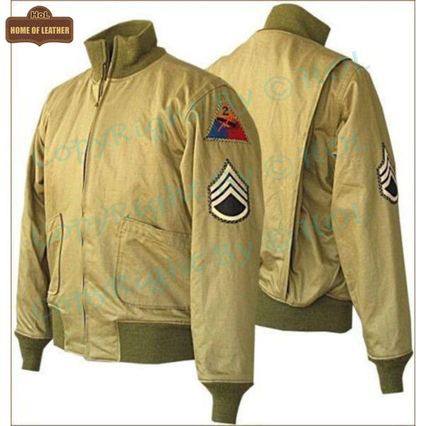 M017 Fury Brad Pitt Tanker Style WWII US Military Khaki Real Cotton Jacket For Men's - Home of Leather