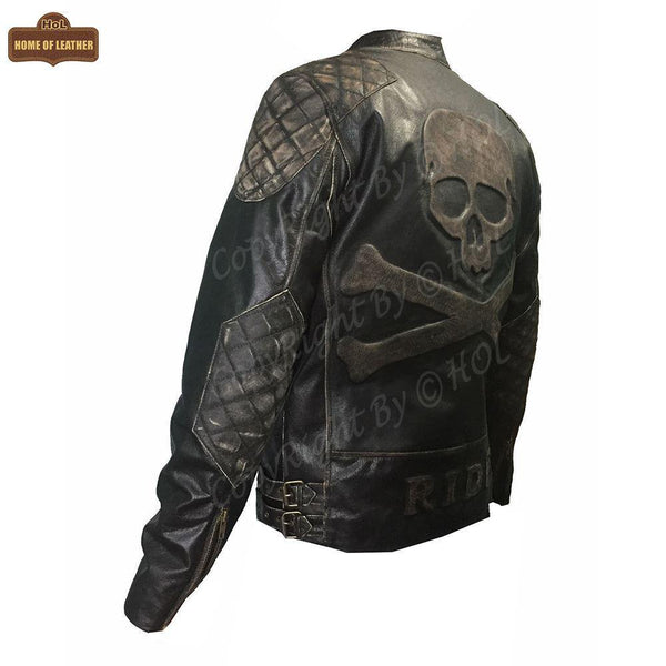 M023 Motorcycle Fashion Skull Vintage Men's Brown Biker Wear Ride Jacket - Home of Leather