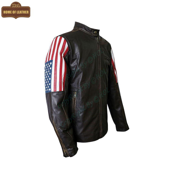 M039 New Style 2019 Racer US Flag Men's Leather Jacket - Home of Leather