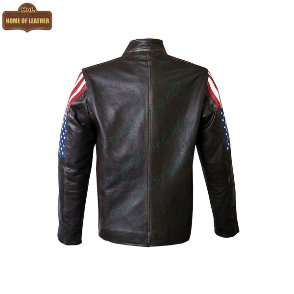 M039 New Style 2019 Racer US Flag Men's Leather Jacket - Home of Leather