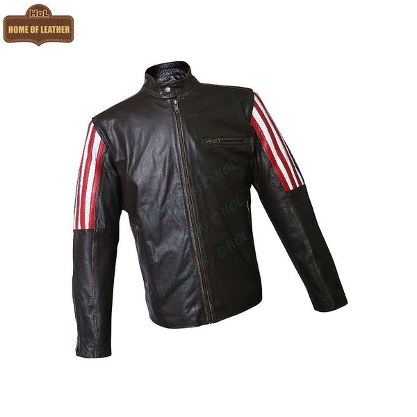 M039 New Style 2019 Racer US Flag Men's Leather Jacket - Home of Leather