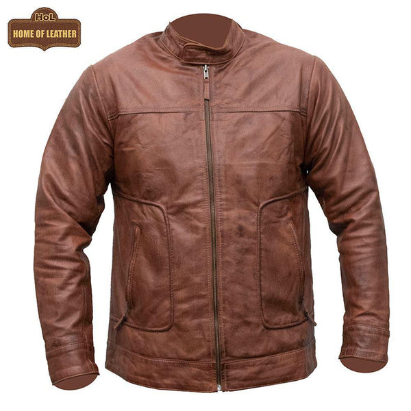 M043 Wax Men's Vintage Style Retro Brown Distressed CowHide Leather Jacket - Home of Leather
