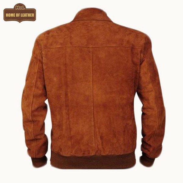 M045 Men Style Brown Ribbed Genuine Suede Leather Jacket Vintage Coat - Home of Leather