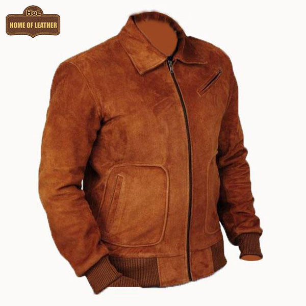M045 Men Style Brown Ribbed Genuine Suede Leather Jacket Vintage Coat - Home of Leather