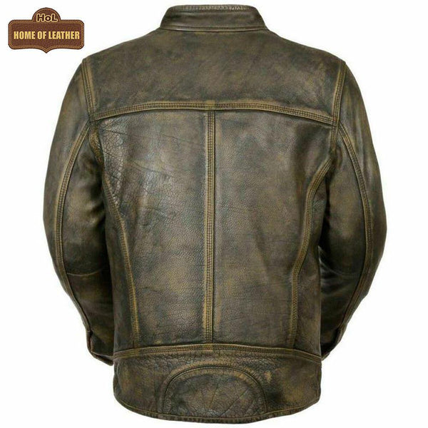 M048 Vintage Style Motorcycle Distressed Wax Biker Racer Jacket - Home of Leather