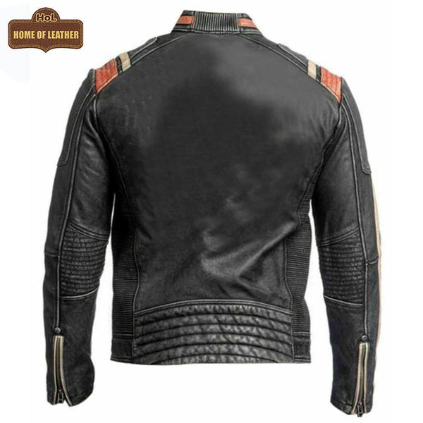 M053 Cafe Racer Retro 3 Vintage Distressed Motorcycle Black Jacket - Home of Leather