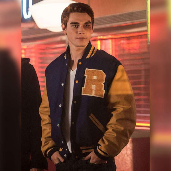 M063 Archie Andrews Riverdale Varsity Bomber R Letterman Summer blue Jacket - Home of Leather