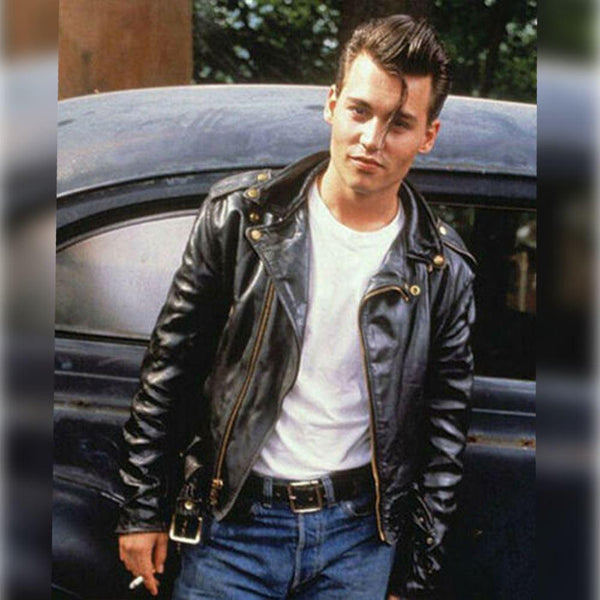 M065 Johnny Depp Black Leather Cry Baby Motorcycle Leather Jacket - Home of Leather