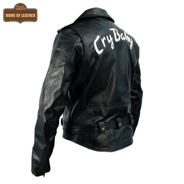 M065 Johnny Depp Black Leather Cry Baby Motorcycle Leather Jacket - Home of Leather