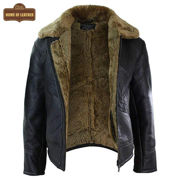 Men's B018 Aviator B3 Real Leather Shearling Sheepskin Flying Pilot Warm Winter World War Jacket Leather Jacket - Home of Leather 