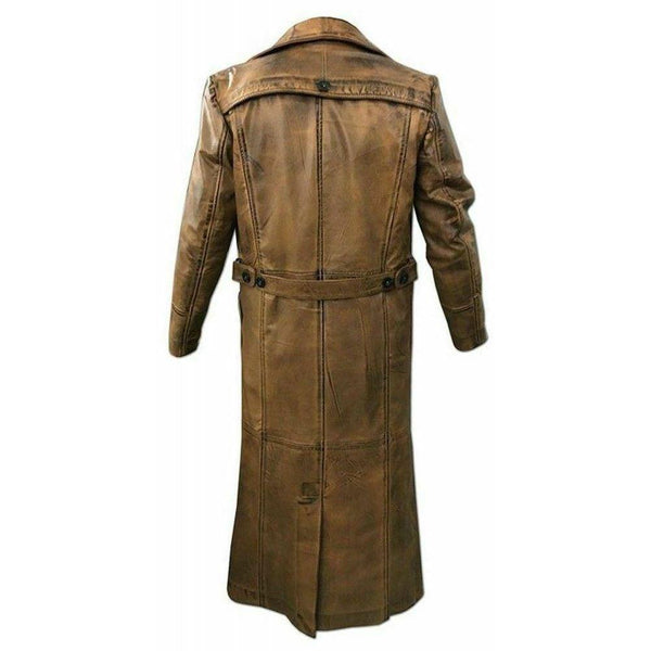Men's Leather Trench Coat for Men Long Jacket Vintage Distressed C015 Brown Coat - Home of Leather