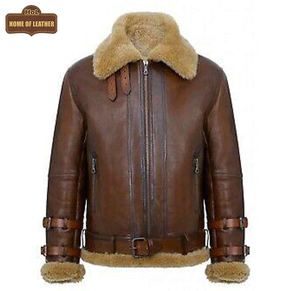 Men's Real Shearling Sheepskin Leather Pilot Aviator B021 Bomber Flying Jacket Leather Jacket - Home of Leather 