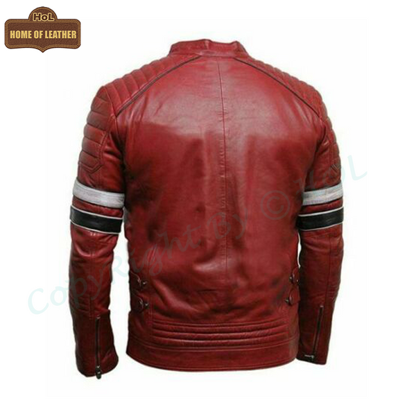 M038 Red Bomber Biker Real Leather Men's Stylish Motorcycle Jacket