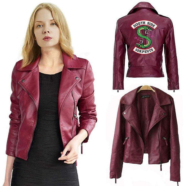 Southside Serpent Riverdale Jughead Jones Biker Maroon W014 Leather Jacket For Women's Leather Jacket - Home of Leather