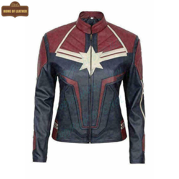 W001 Captain Marvel Carol Danvers Avengers End Game Faux Leather Biker Women's Jacket - Home of Leather