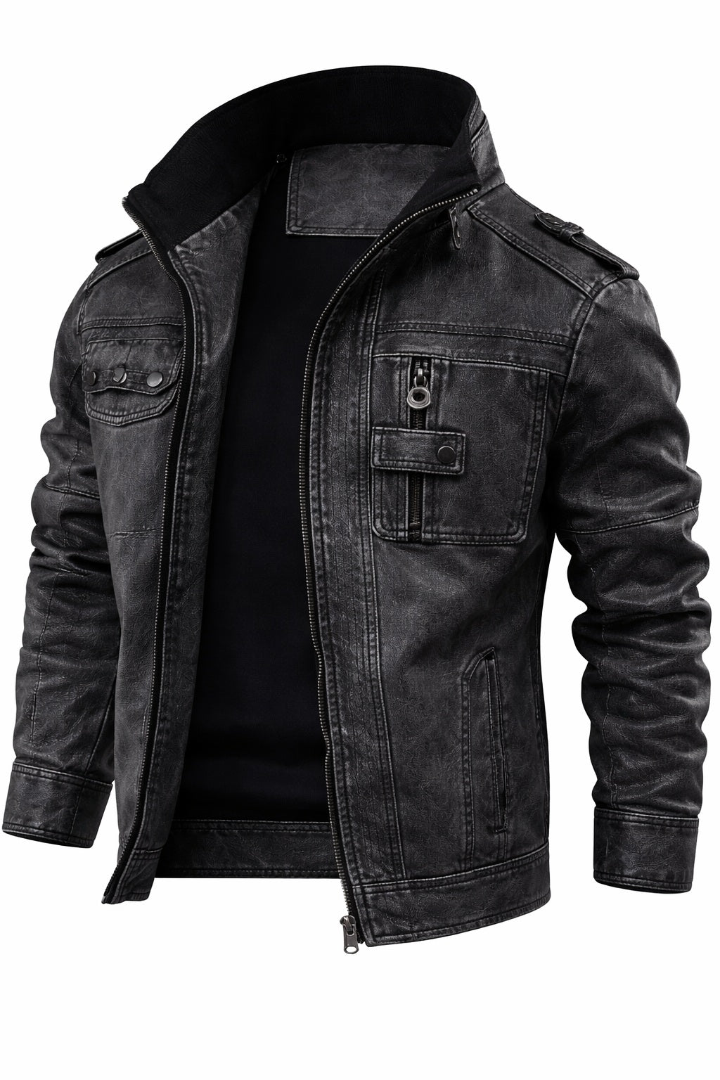 Men Vintage Black Classic Distress Wax Motorcycle Real Leather Biker Jacket
