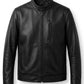 M00102 Men's Premium Black Genuine Leather Jacket – Classic Stand Collar Zip-Up