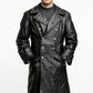 C004: Black German Army Classic Trench Genuine Jacket Real Leather Military Men's Fashion Coat