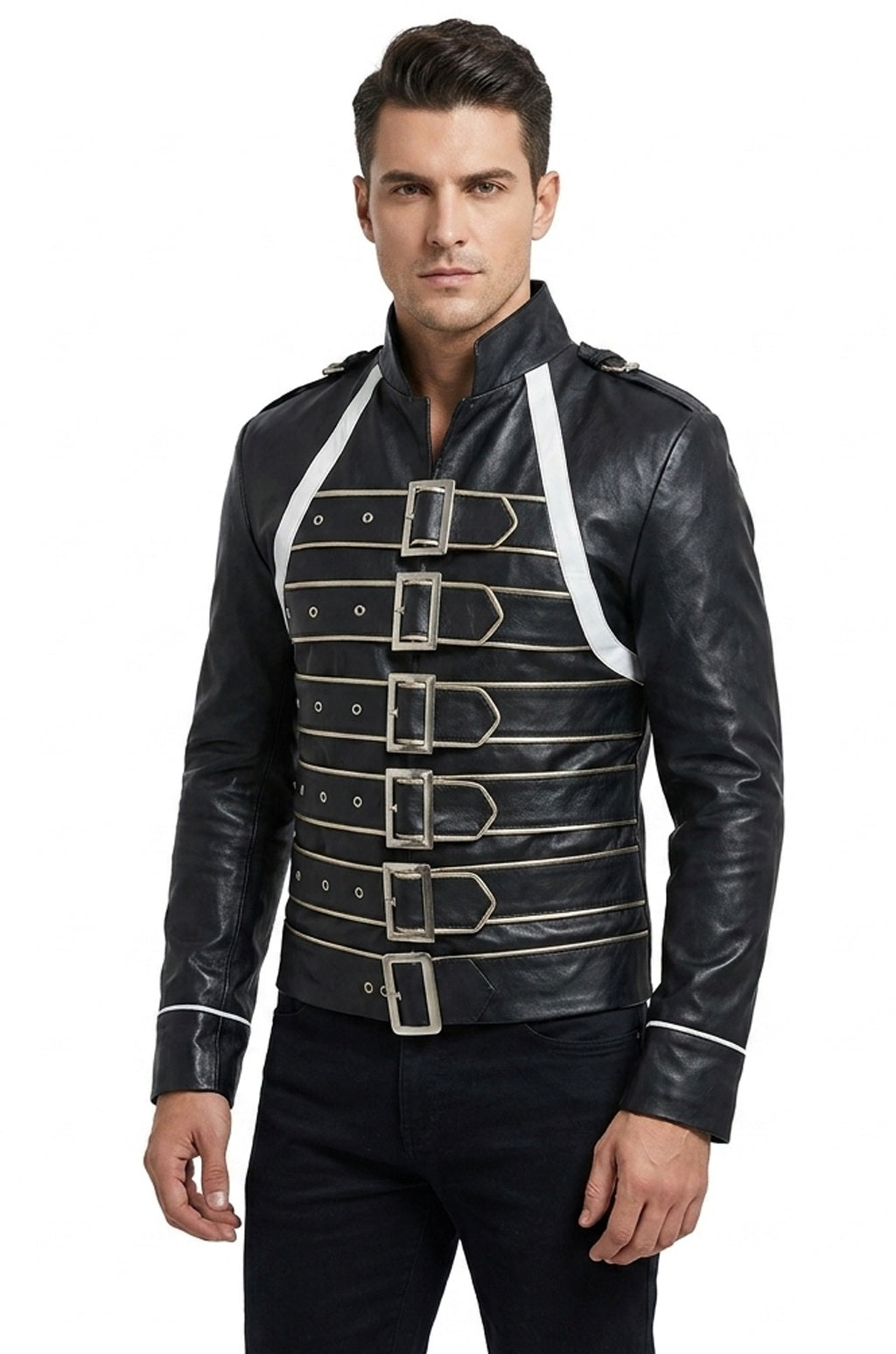 MMJ03 Freddie Mercury Wembley Concert Black Faux Leather Jacket