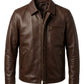 M00103 Men's Premium Brown Genuine Leather Jacket – Classic Zip-Up Shirt Collar