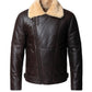 B007 New Men's Real Leather & Fur Bomber Brown Cross Army Style Wear Jacket