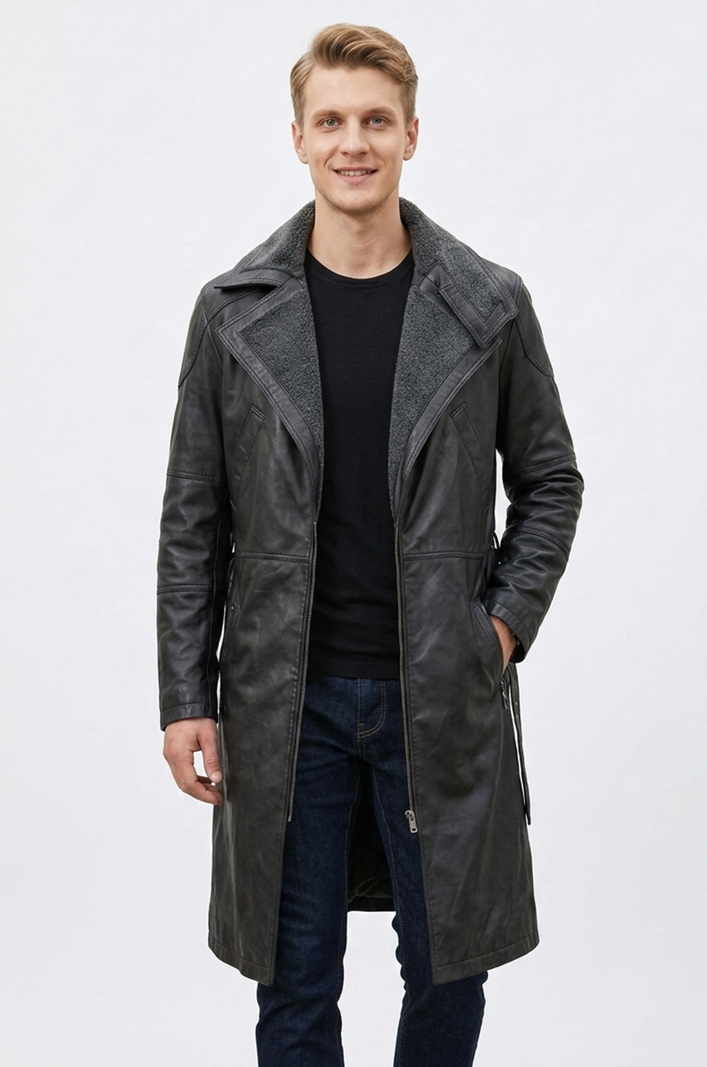 C005 Men's Blade Runner 2049 Ryan Gosling Genuine Fur Leather Coat