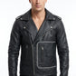 MMJ19 Men's Grease 2 John Travolta T Birds Black Real Leather Biker Jacket