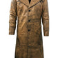 Men's Leather Trench Coat Long Jacket Vintage Distressed C015 Brown Coat