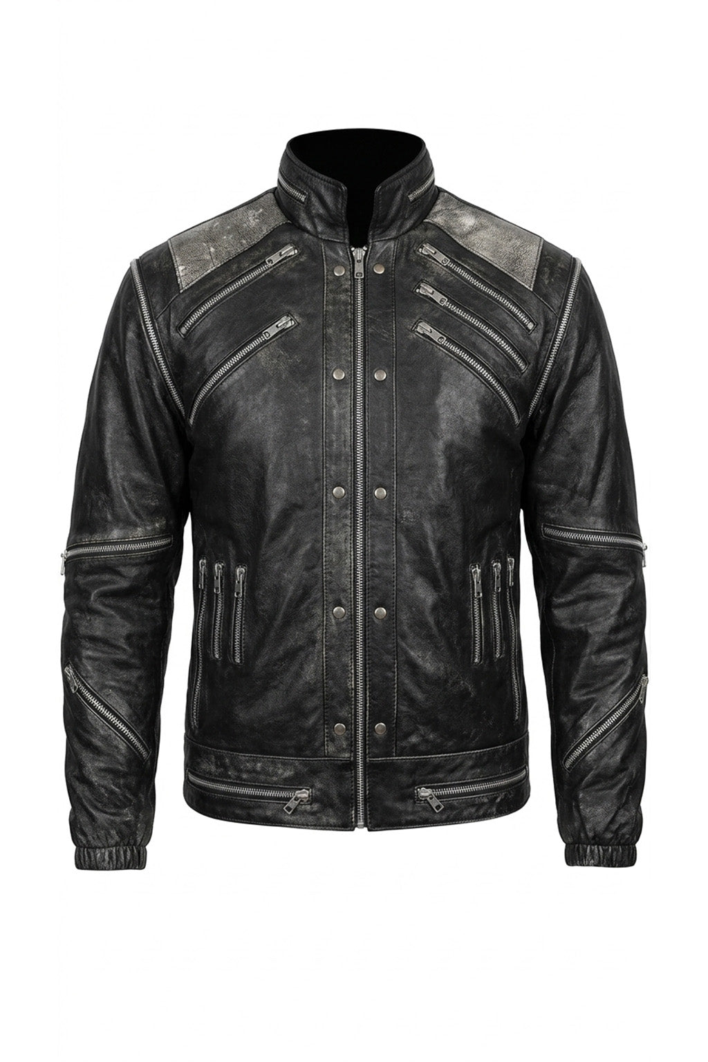 MMJ10 Leather Madness Michael Jackson Beat It Black Genuine Leather Jacket