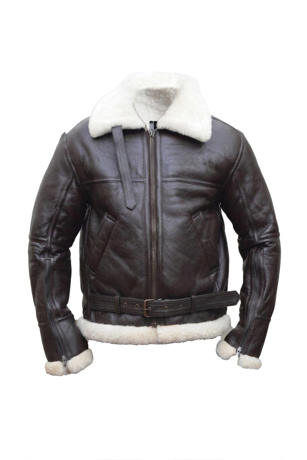 B025 Men's RAF Flying Aviator Real Shearling Fur Bomber Brown Winter Leather Jacket