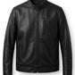 M00105 Men’s Black Real Leather Stand Collar Jacket – Full-Zip Casual Biker Style Jacket